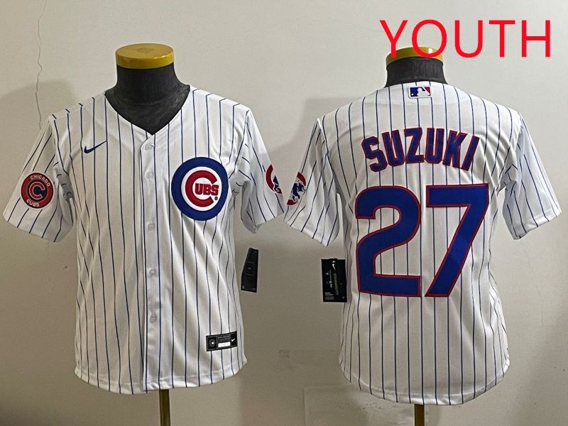 Youth 2025 Chicago Cubs 27 Suzuki White Stripe Game Nike MLB Jersey style 5